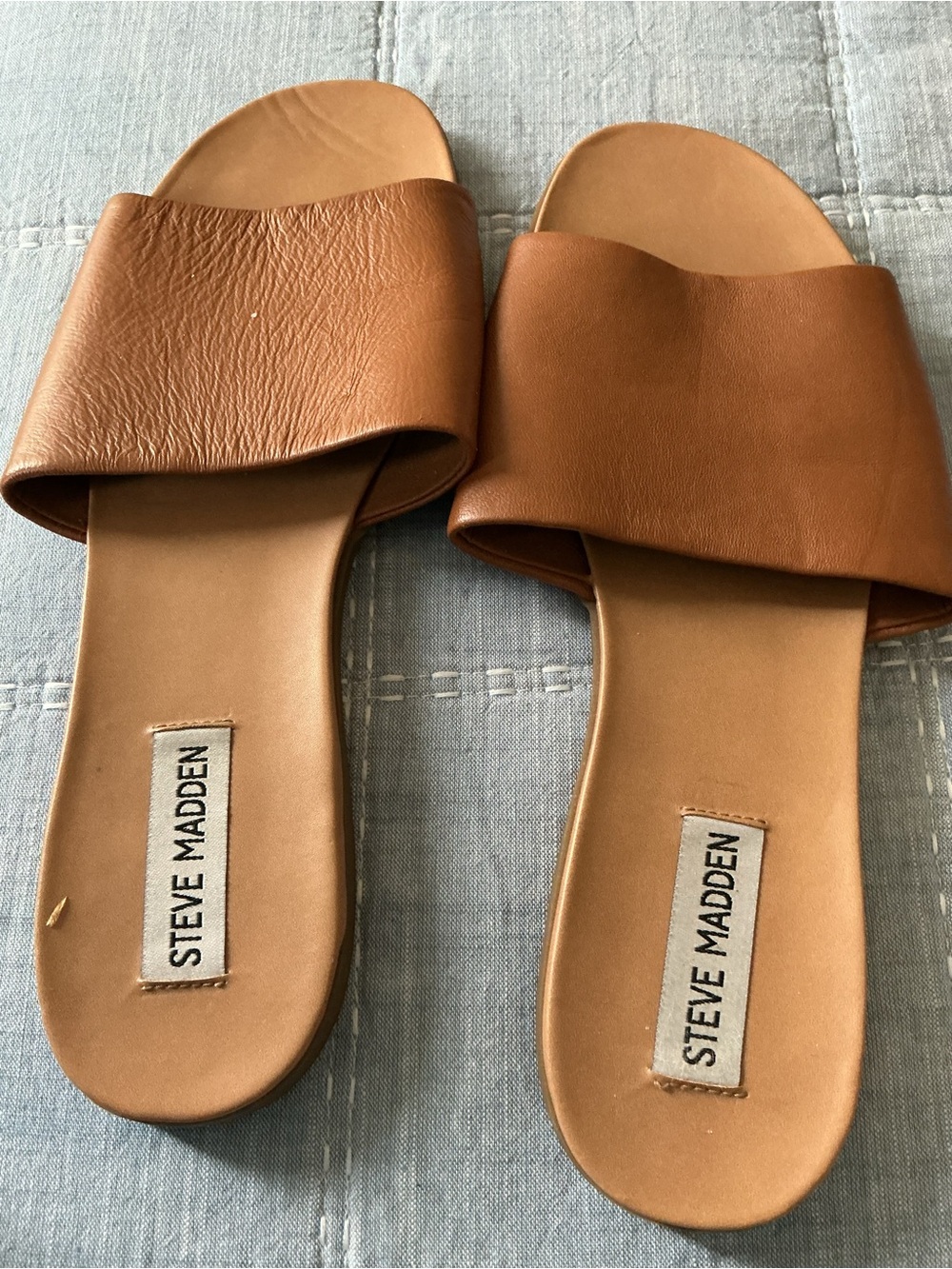 Steve Madden Cognac Leather Slide Sandals